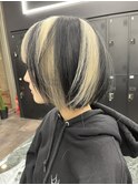 抜きっぱなしブロンドストライプカラー×ボブ