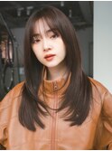 顔周りレイヤーロング韓国ヘア美髪_F0310