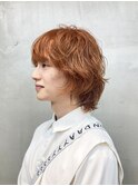ショート癖毛風パーマブリーチパーマケアパーマオレンジヘア