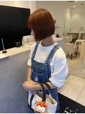 オレンジブラウン×ミニボブ