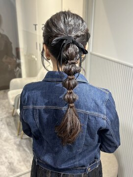 ラベスト キョウト(LOVEST) 編みおろしポニー×リボン/お出かけアレンジ/河原町ヘアセット