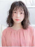 オン眉/ダークアッシュ/外国人風/ゆるふわミディアム/無造作g
