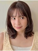 顔まわりレイヤー/くびれヘア/アプリコットオレンジ夏/20代/30代