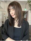 ミディアム　姫カットレイヤー　グレージュカラー
