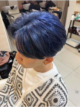 センターパート/ダブルカラー/ブルー