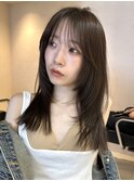 韓国ヘアーハッシュカットレイヤーカットグレージュブリーチ無し