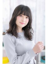 ミック 日暮里店(miq) 斜めバングくせ毛風ウェーブパーマ黒髪ナチュラルカラーa