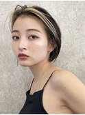 インナーカラーボブ前髪インナーバングカラー黒髪ホワイト韓国風