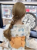 浴衣ヘア　編みおろしヘア