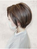 透明感髪質改善カラー内巻きショートボブ小顔艶感