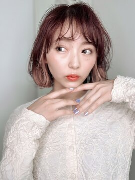 インナーカラーピンク×レイヤーパーマ/大人ガーリー/小顔p上尾