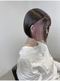 20代30代大人可愛い透明感ピンクイヤリングカラー大人ボブ