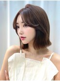 ココアブラウン 透明感カラー 切りっぱなしボブ 美髪 20代30代