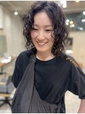 ミディアムレイヤー　ウェーブパーマ