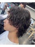 渋谷波巻きスパイラルパーマサーフカールメンズボブウルフカット