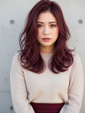 ワインレッド/ボルドーカラー/バタフライカット/ハッシュカット