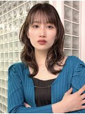 グレージュブラウン/ミディアムレイヤー/韓国巻き/顔周りカット
