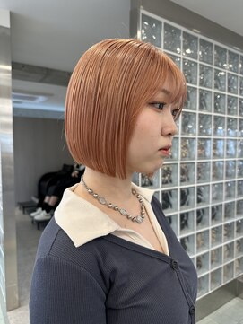 サンクマーケット 渋谷(cinq MARKET) 渋谷ブリーチカラーハイトーンタッセルボブオレンジベージュ韓国