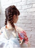 浴衣着付けツインテール編み込みアレンジ