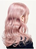 ケアブリーチピンクベージュハイトーンゆるふわウェーブ髪質改善