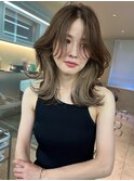 韓国ヘアグレージュカラーブリーチ無し髪質改善イヤリングカラー