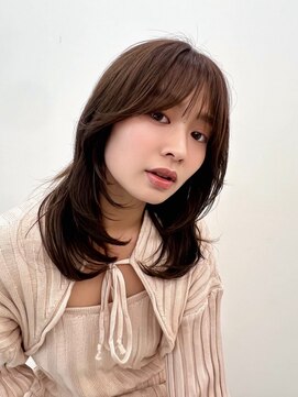 ノク 渋谷(nok) 韓国オリーブカラーオリーブベージュ顔まわりレイヤー前髪パーマ
