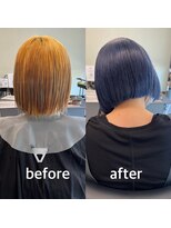 ガルボヘアー 桟橋店(garbo hair)&nbsp;ブルーブラック　ケアブリーチ　ボブ　切りっぱなし
