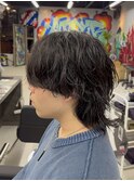 メンズウルフ/縦落ちパーマ/緩めパーマ