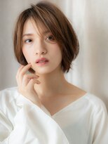 カバーヘア ブリス 上尾西口店(COVER HAIR bliss) かきあげバングカーキベージュひし形ショートボブY上尾20代30代!