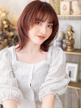 カバーヘア ブリス 志木南口駅前店(COVER HAIR bliss) 暖色系カラーひし形ミディハッシュカットc7志木20代30代40代