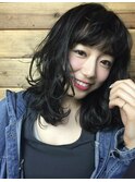 黒髪ミディアムレイヤー＋前髪【自由ヶ丘髪質改善オージュア】