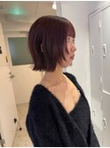 ピンクブラウン/切りっぱなしボブ/顔周りレイヤー