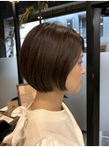 ロングショートワンカールパーマカーキグレージュ前髪錦糸町