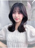 黒髪ボブルフネビージュ小顔ワンレン顔まわり韓国レイヤーカット
