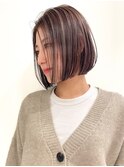 ハイライト白髪ぼかしダブルカラーインナーカラーショートボブ