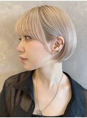 小顔補正カット 丸みショートボブ ホワイトミルクティー S419