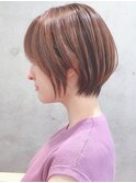 Say.丸みショートレイヤーシルキーベージュミルクティーベージュ