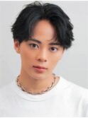 ビジネスマン◎メンズパーマアップバング爽やかショート黒髪