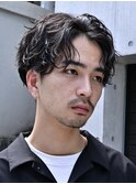 渋谷シャドウパーマメンズマッシュウルフセンターパートカット