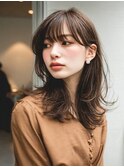 顔周りカットハッシュカットダークブラウンワンホンレイヤー韓国