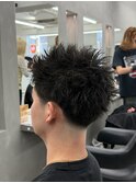 シャドウパーマスパイキー刈り上げメンズヘア波巻きパーマ