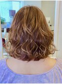ミディアムヘア毛先パーマことりベージュ黒髪ウォーターフォール