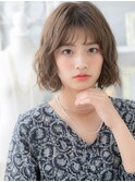 グレーベージュ前下がり小顔ボブ前髪パーマc5越谷20代30代40代!
