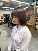 ケアカラーラベンダーブラウン顔まわりワンカールレイヤーカット