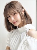 小顔カットサイドバング斜めバングセミディグランマッシュ