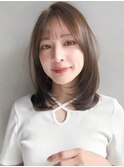 ミルクブラウンシースルーバング夏愛され艶感美髪斜めバングF