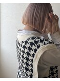 ピンクベージュ×切りっぱなしボブ