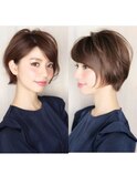 美髪シアーカラーピンクブラウンショートカット切りっぱなしボブ