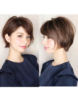 ビューブルー 亀戸錦糸町(VIEW BLUE) 美髪シアーカラーピンクブラウンショートカット切りっぱなしボブ