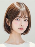 ナチュラルボブレイヤーカットウェットヘアオリーブベージュ30代